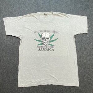 Sun Island Jamaica Skull Weed Men XL Gray Graphic Tee Whatever Happen Here Shirt